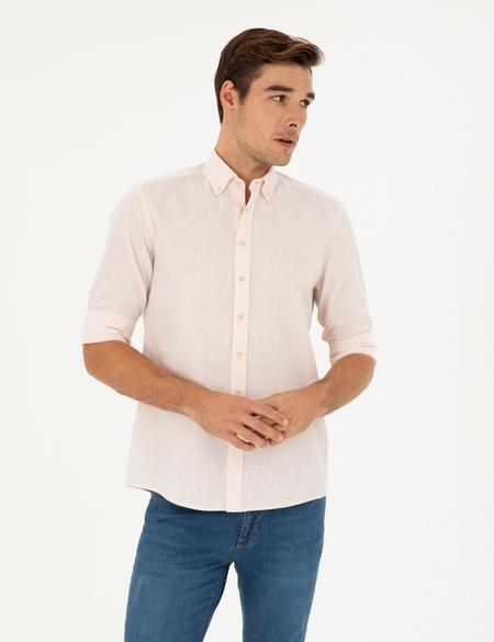 Pudra Keten Karışımlı Regular Fit Uzun Kollu Gömlek - 50284168041