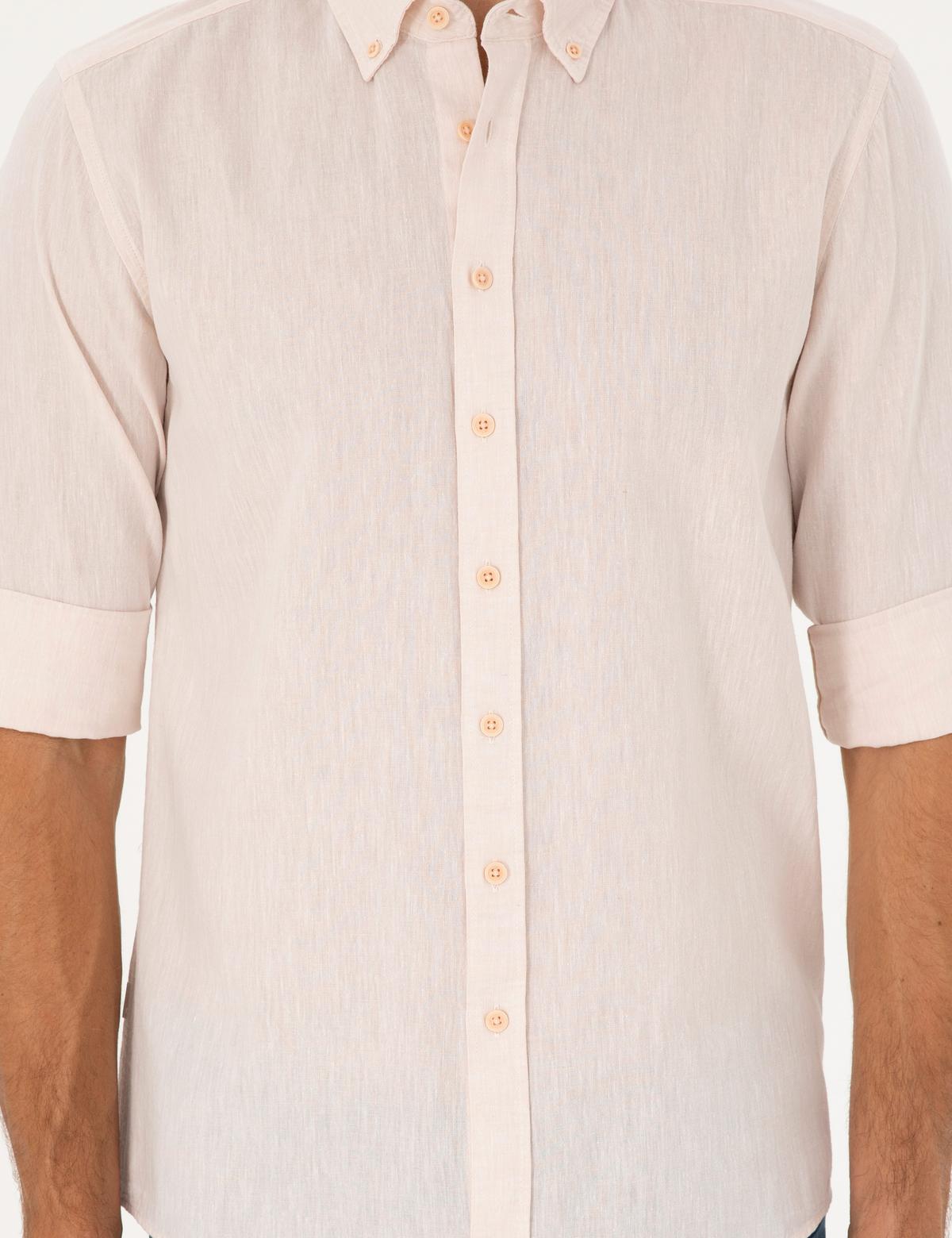 Pudra Keten Karışımlı Regular Fit Uzun Kollu Gömlek - 50284168041