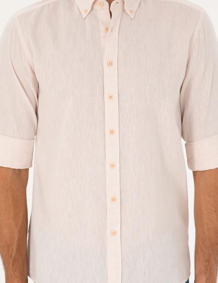 Pudra Keten Karışımlı Regular Fit Uzun Kollu Gömlek - 50284168041