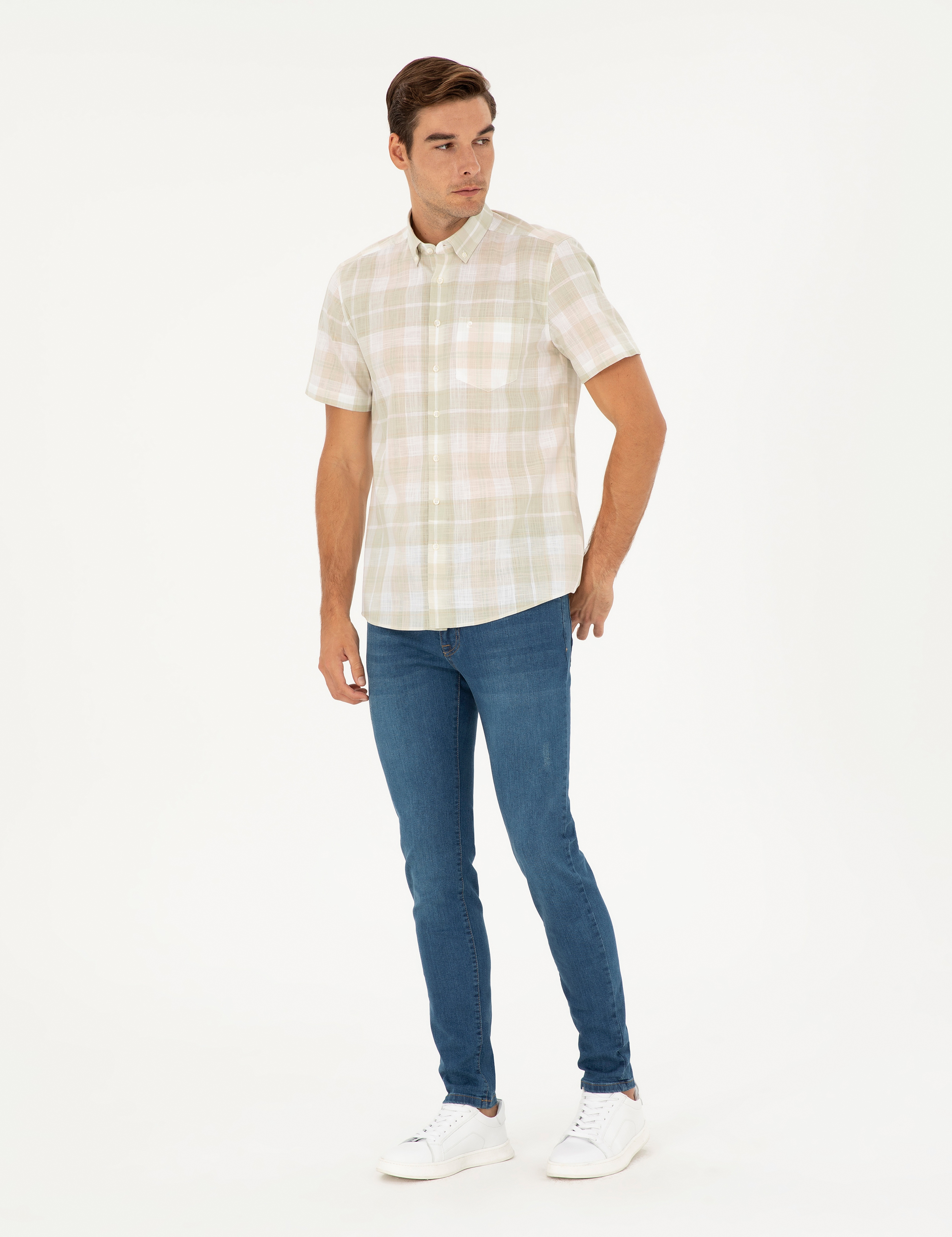 Haki Regular Fit Kısa Kollu Gömlek - Image 4