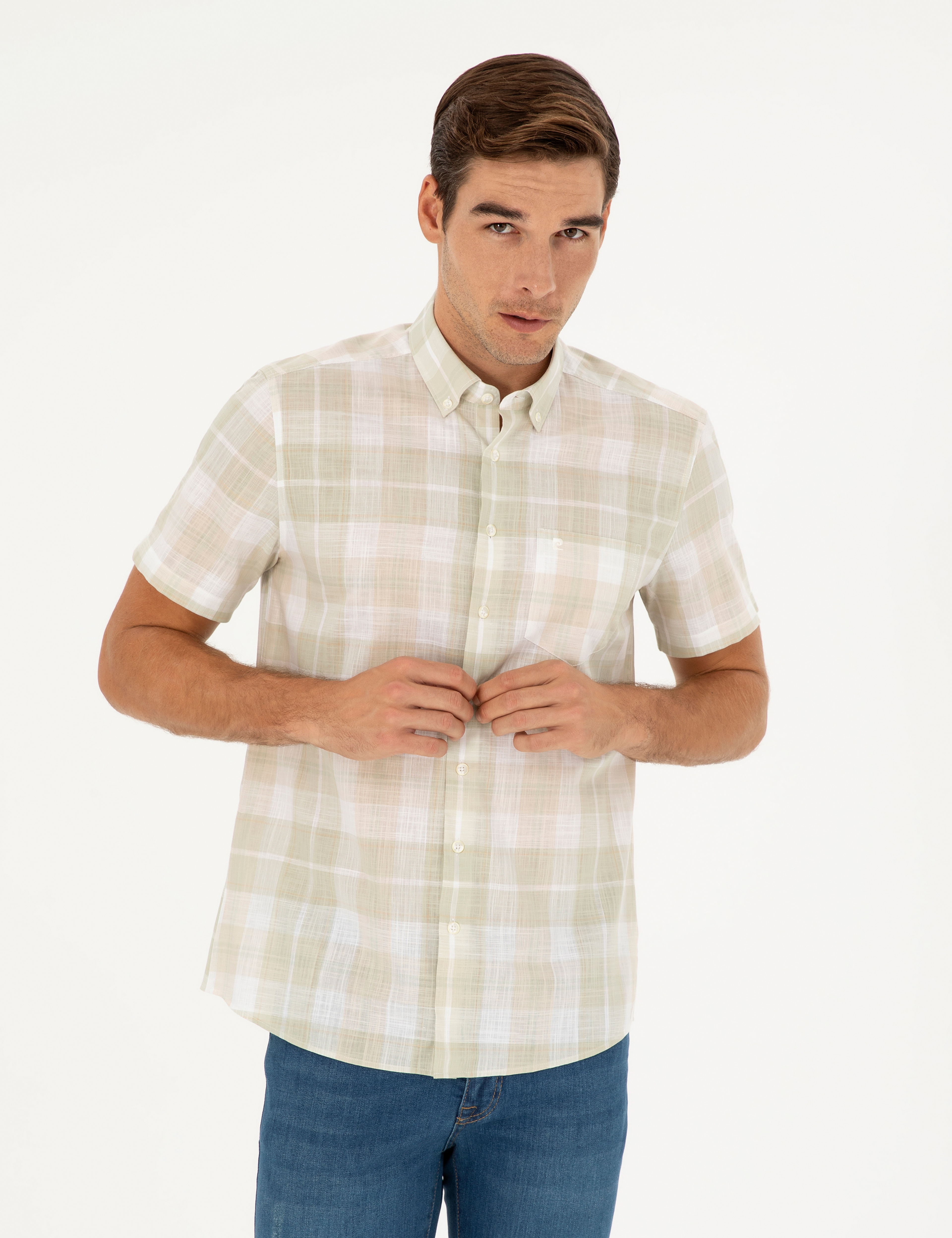 Haki Regular Fit Kısa Kollu Gömlek - Image 1