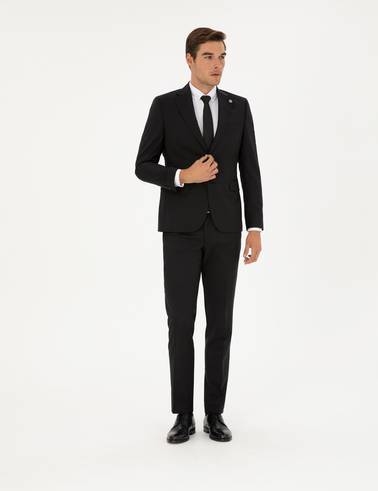 Siyah Slim Fit %100 Yün Takım Elbise