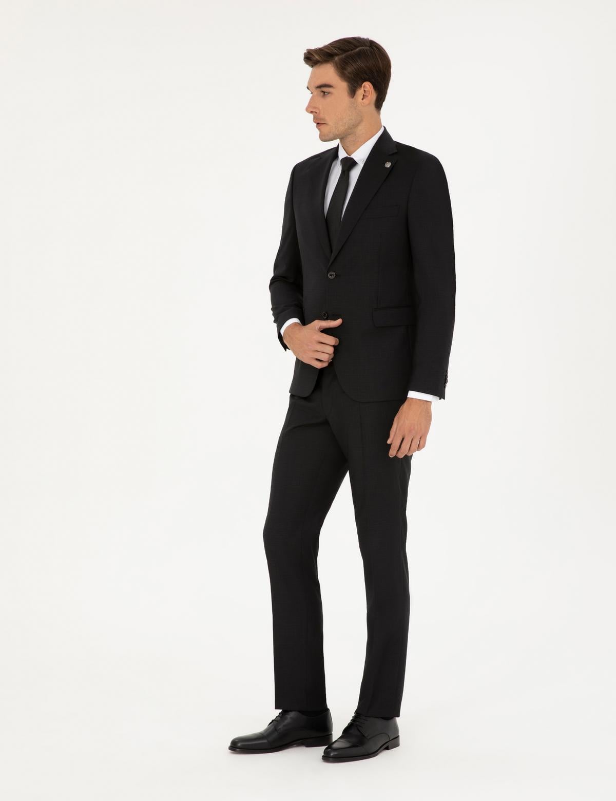 Siyah Slim Fit %100 Yün Takım Elbise - 50285255008