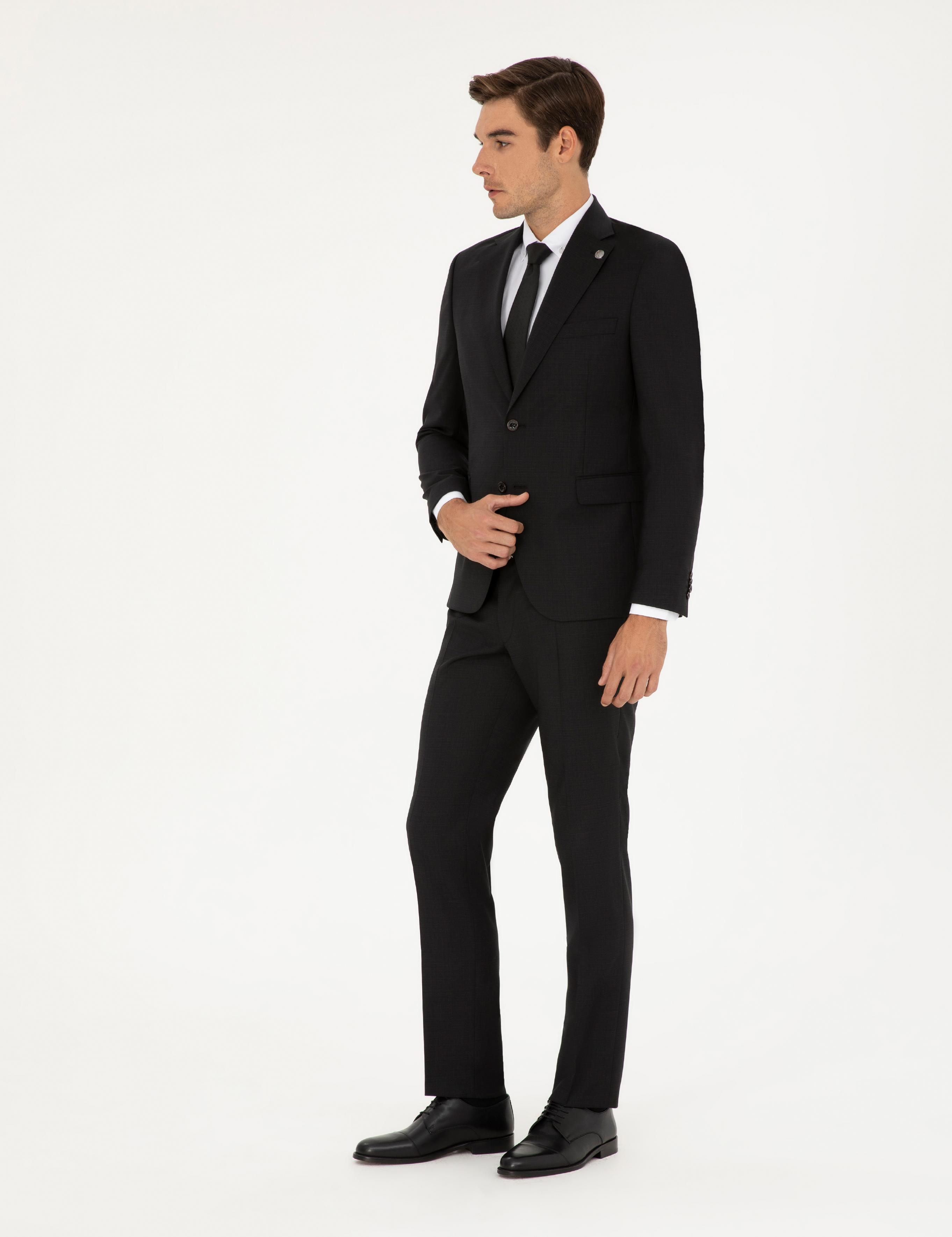 Siyah Slim Fit %100 Yün Takım Elbise