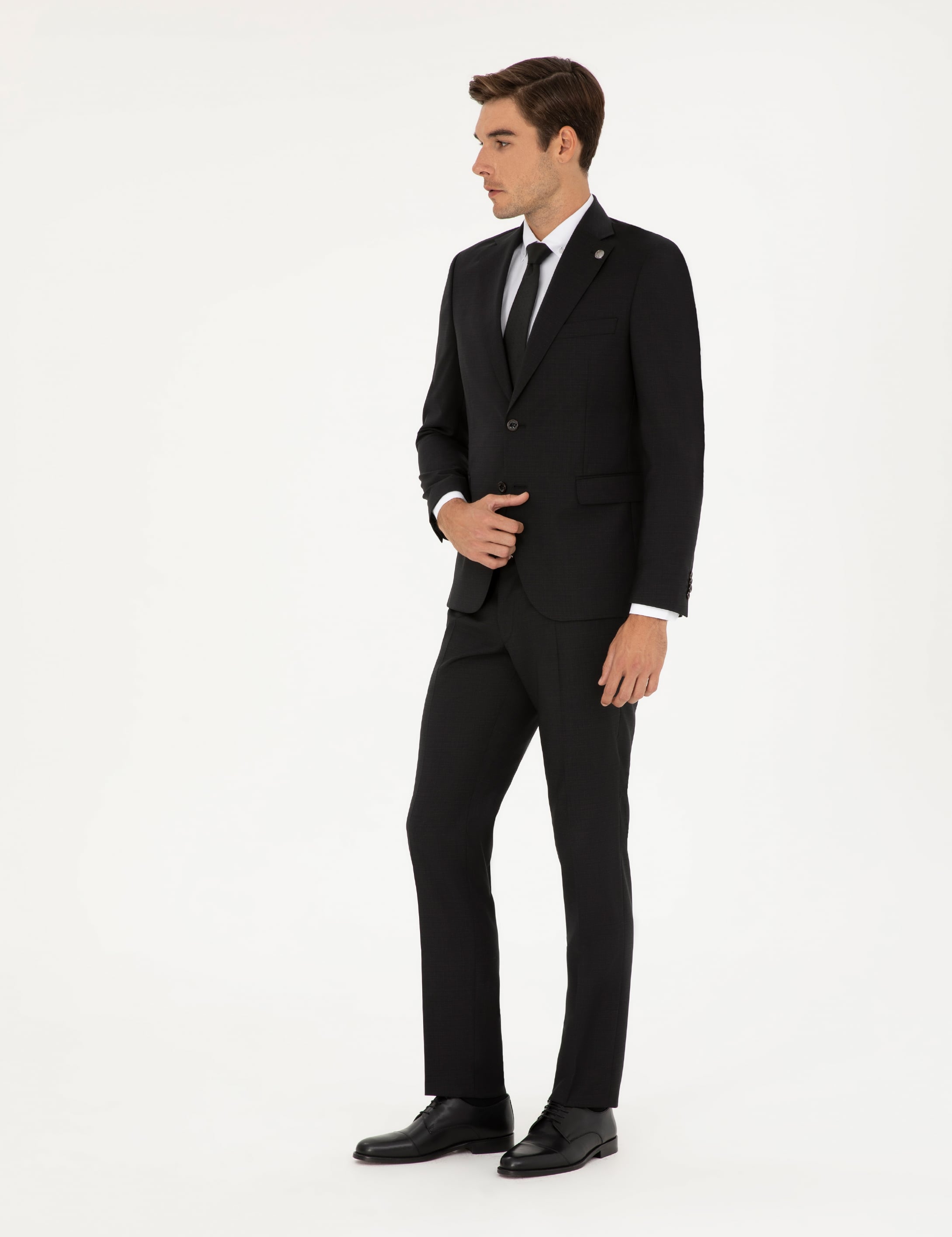Siyah Slim Fit %100 Yün Takım Elbise