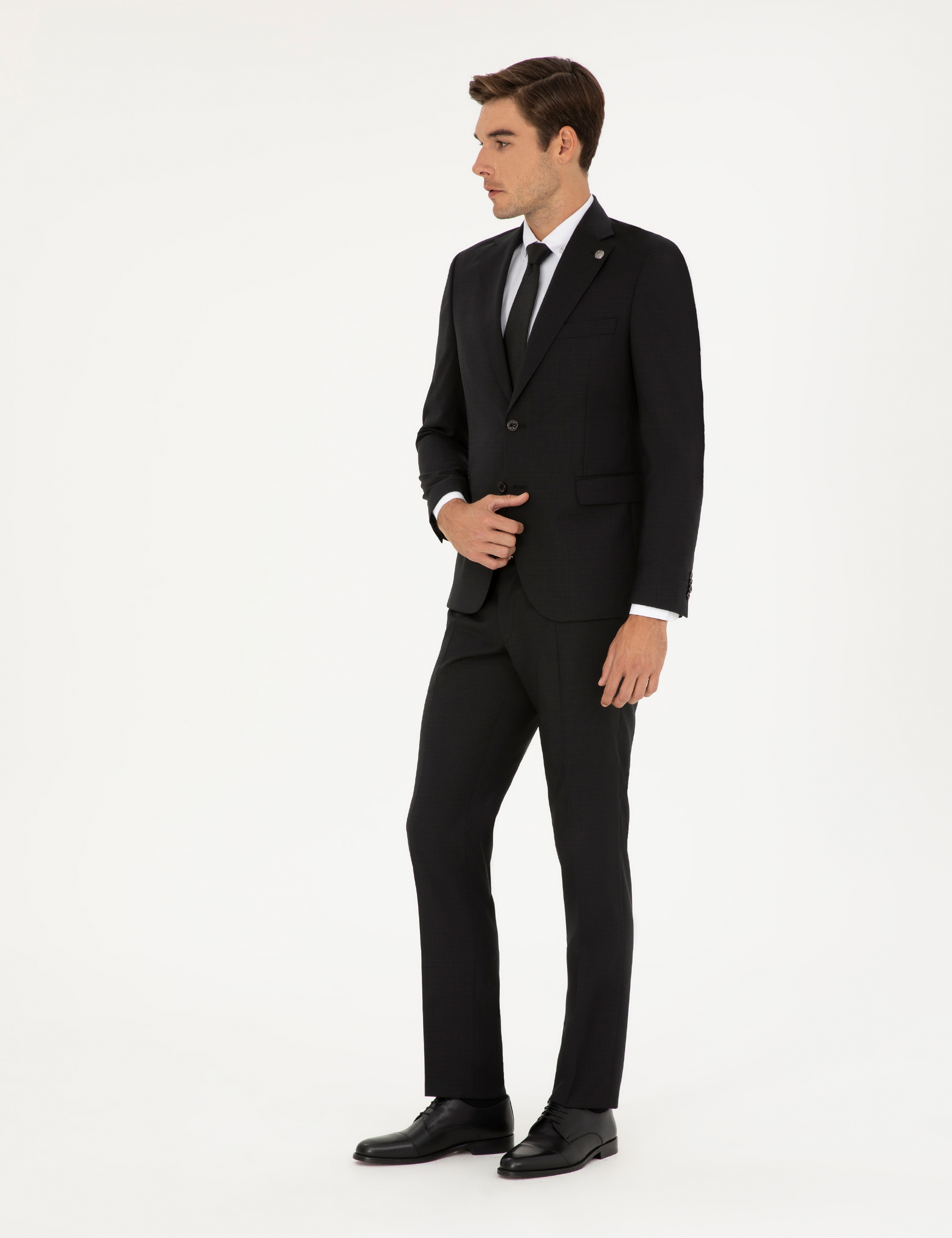 Siyah Slim Fit %100 Yün Takım Elbise - Image 3