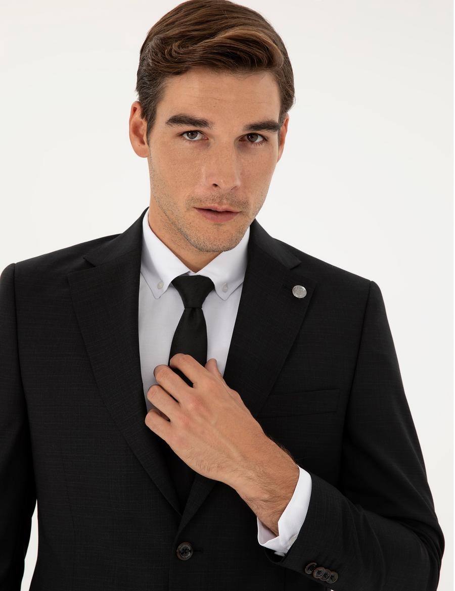 Siyah Slim Fit %100 Yün Takım Elbise