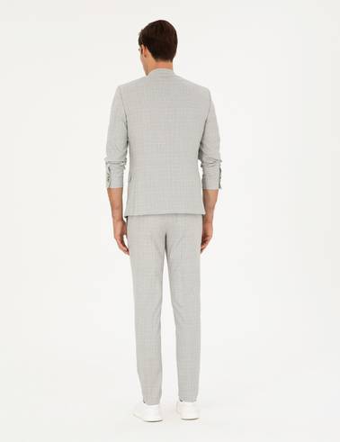 Gri Extra Slim Fit Ekose Takım Elbise