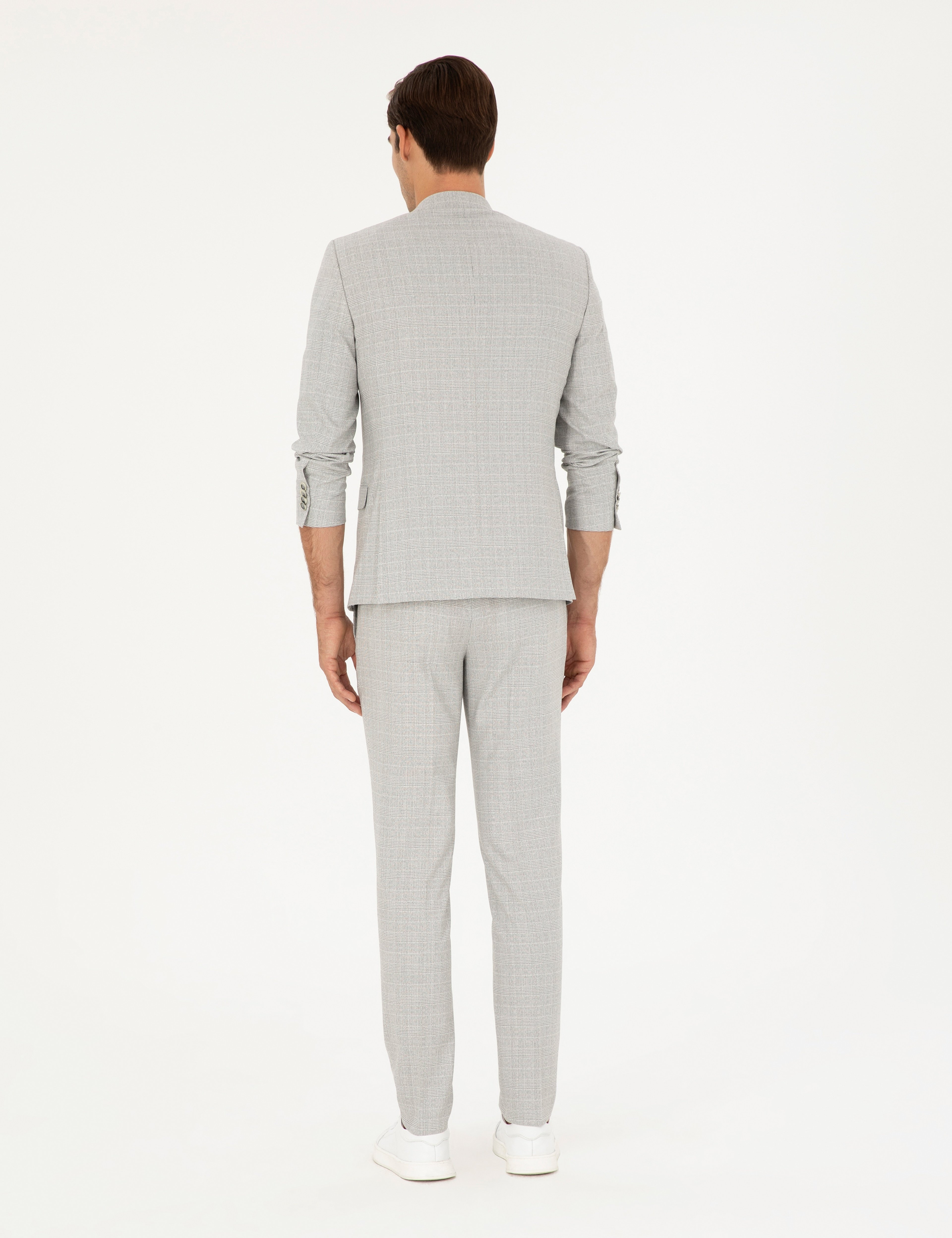 Gri Extra Slim Fit Ekose Takım Elbise