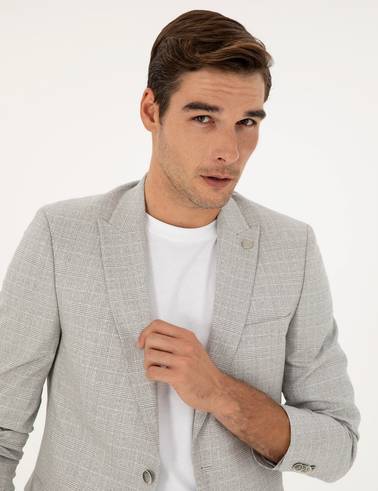 Gri Extra Slim Fit Ekose Takım Elbise