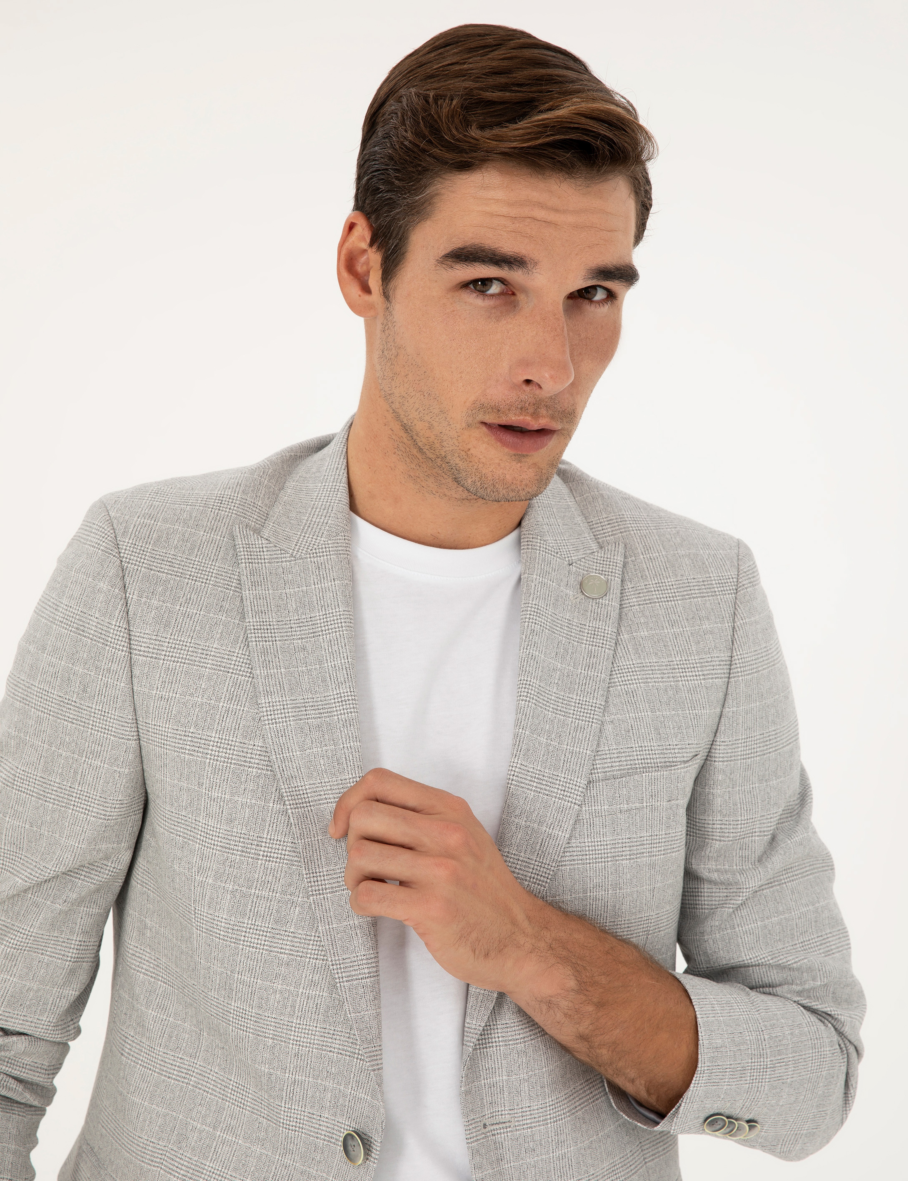 Gri Extra Slim Fit Ekose Takım Elbise - Image 2