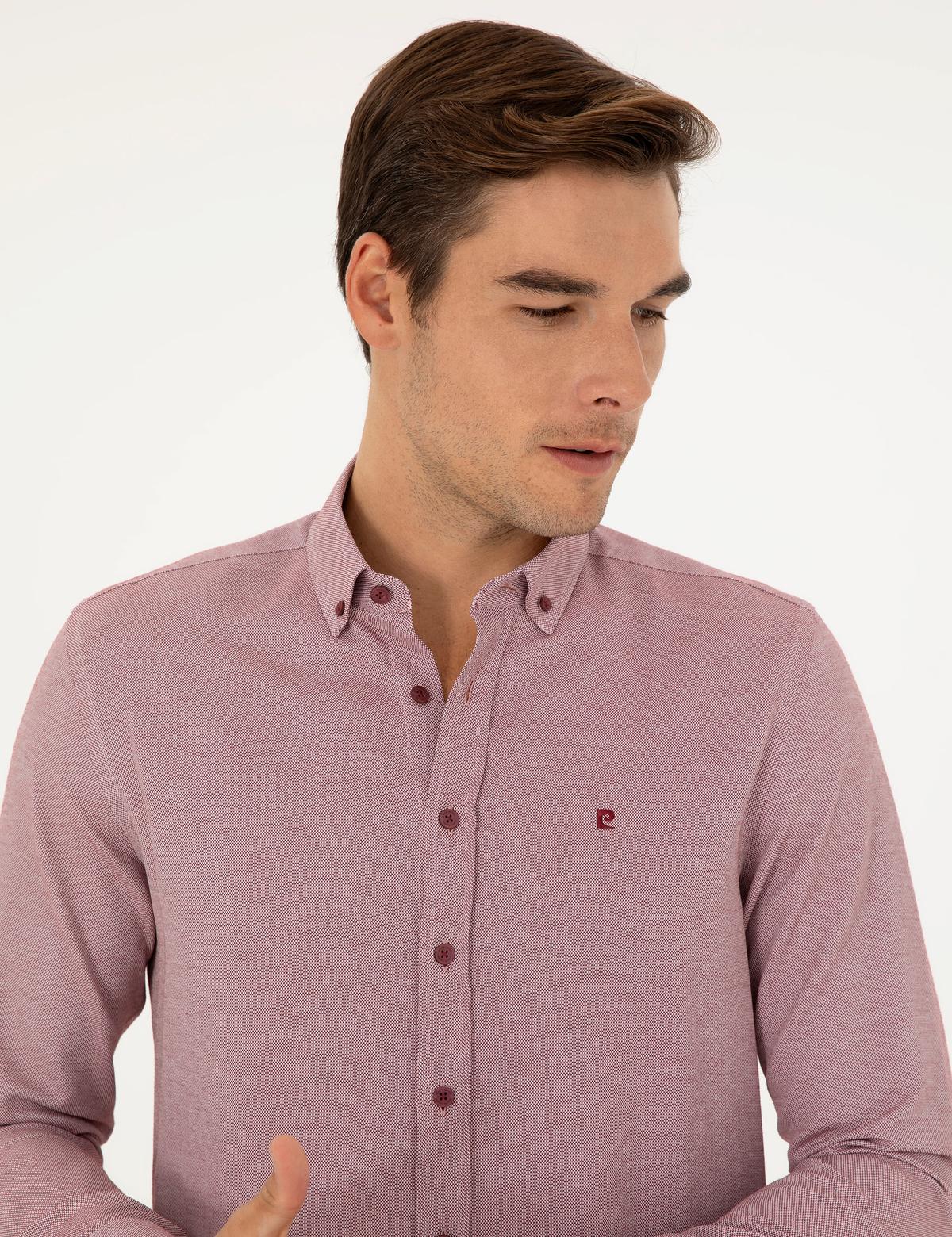 Bordo Oxford Slim Fit Uzun Kollu Gömlek - 50289396034