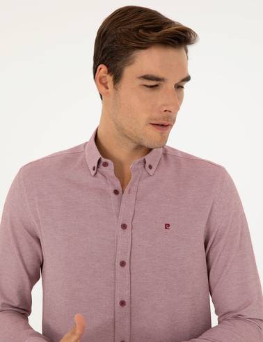 Bordo Oxford Slim Fit Uzun Kollu Gömlek