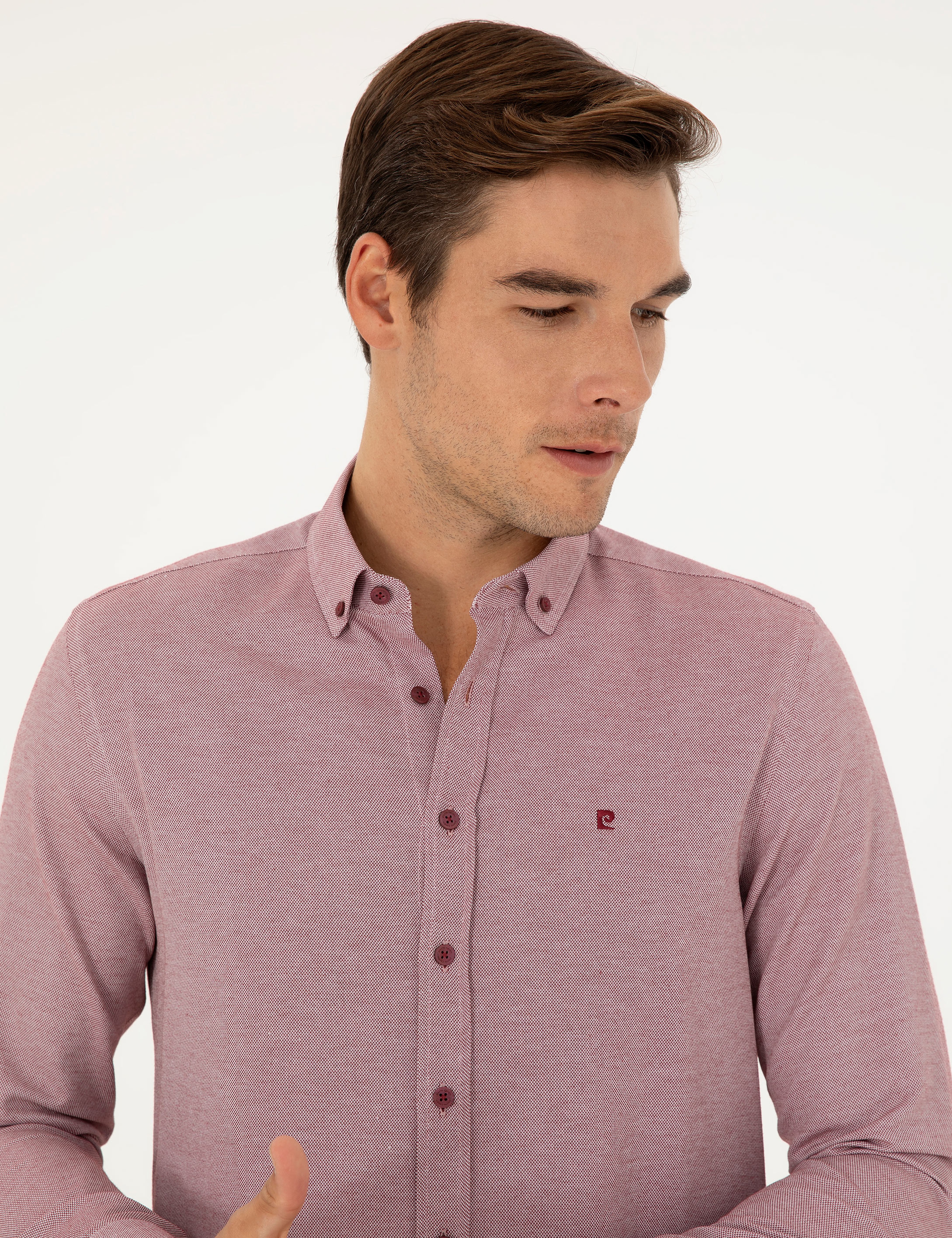 Bordo Oxford Slim Fit Uzun Kollu Gömlek - Image 2
