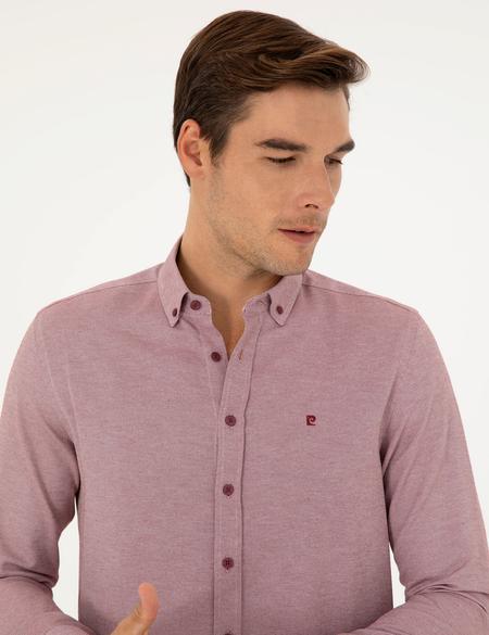 Bordo Oxford Slim Fit Uzun Kollu Gömlek - 50289396034