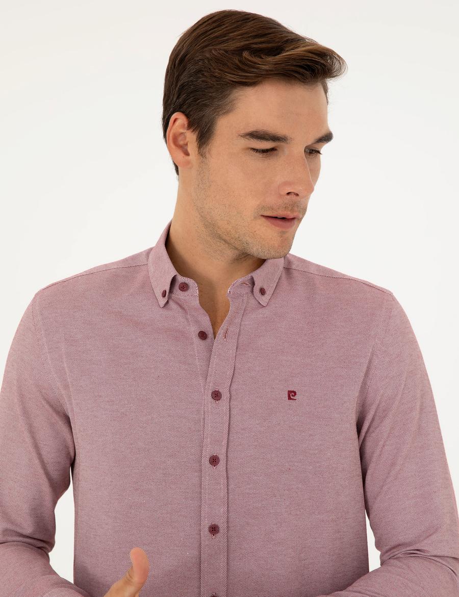 Bordo Oxford Slim Fit Uzun Kollu Gömlek