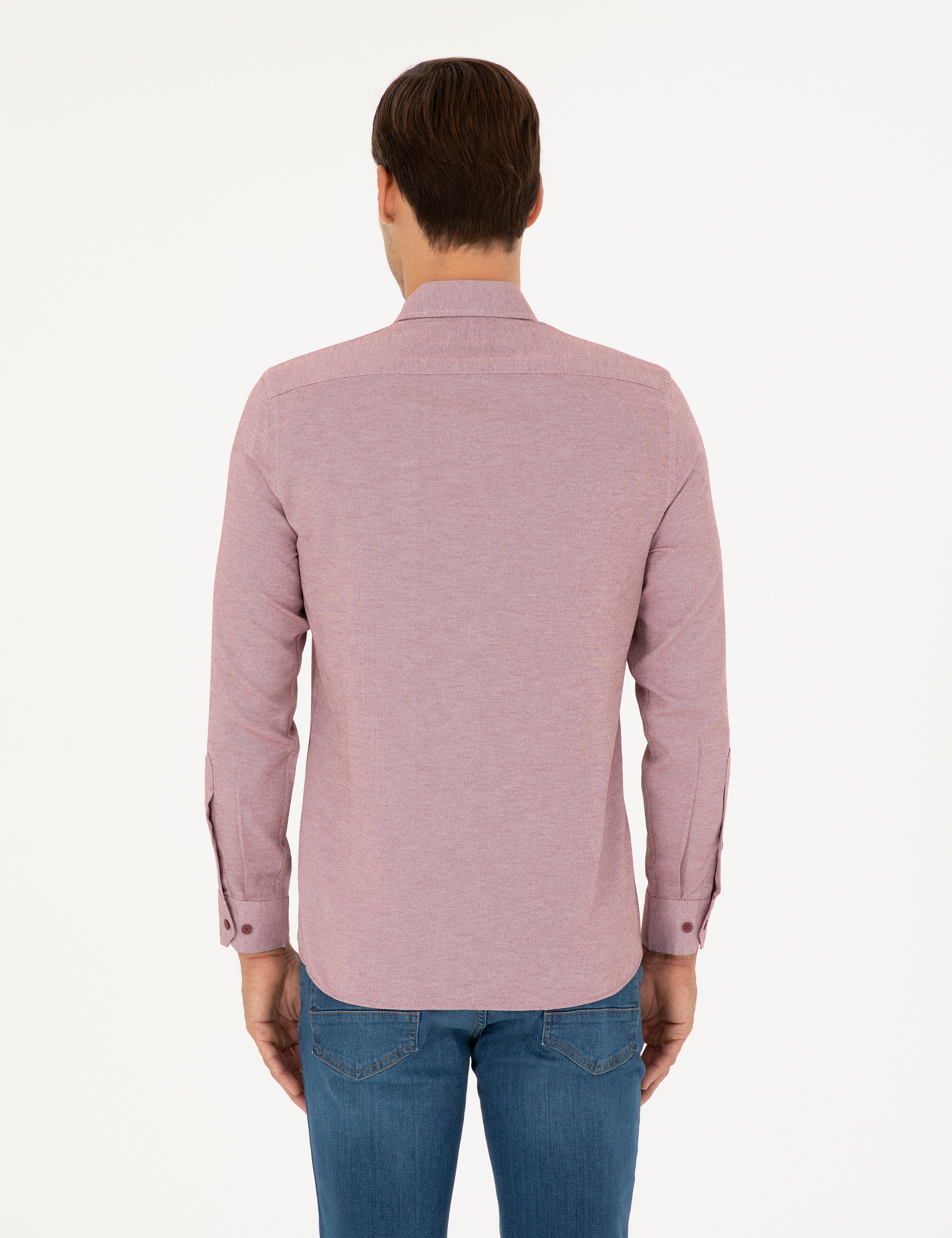 Bordo Oxford Slim Fit Uzun Kollu Gömlek - Image 5
