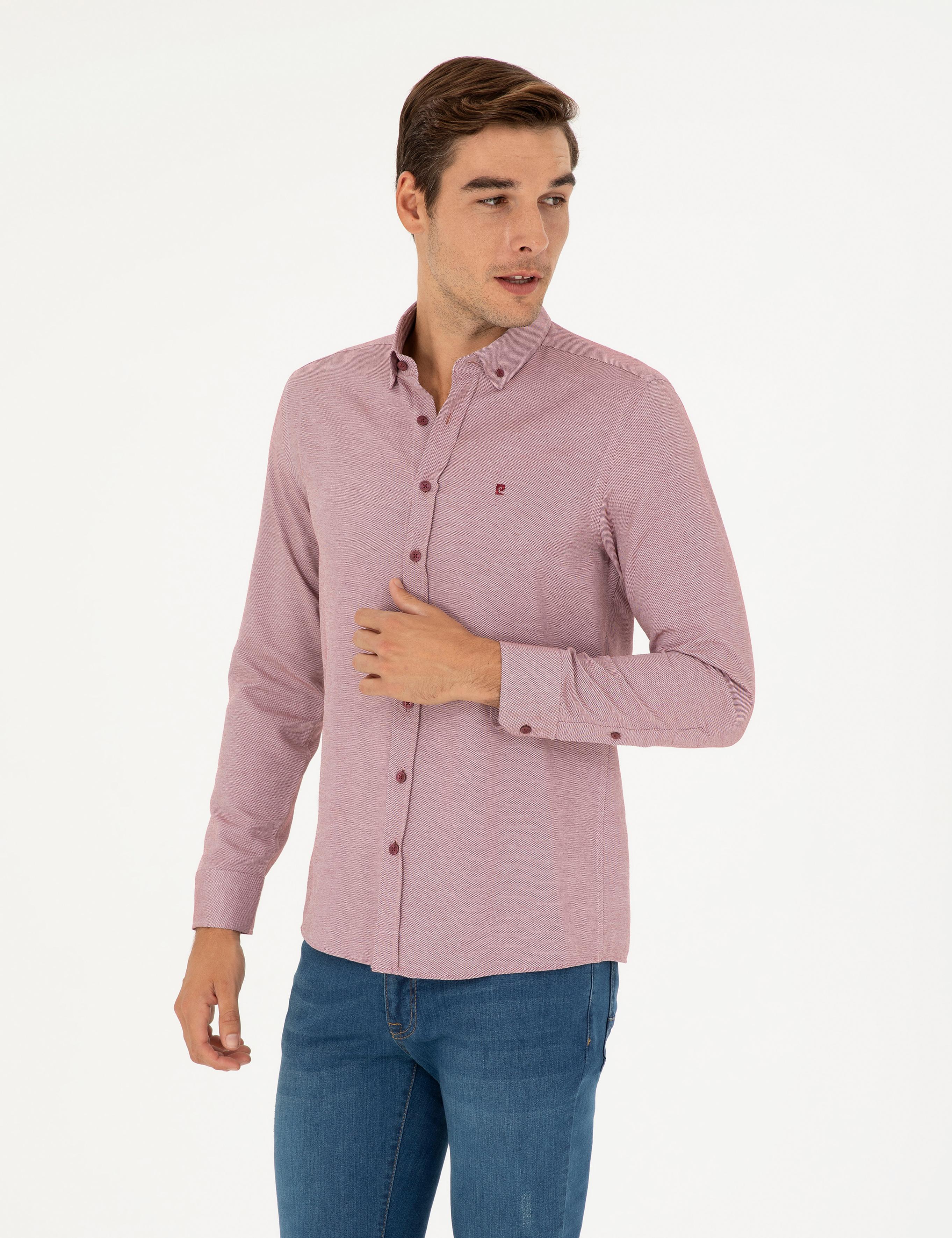 Bordo Oxford Slim Fit Uzun Kollu Gömlek