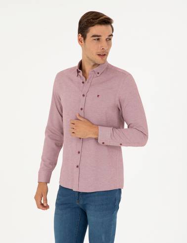 Bordo Oxford Slim Fit Uzun Kollu Gömlek