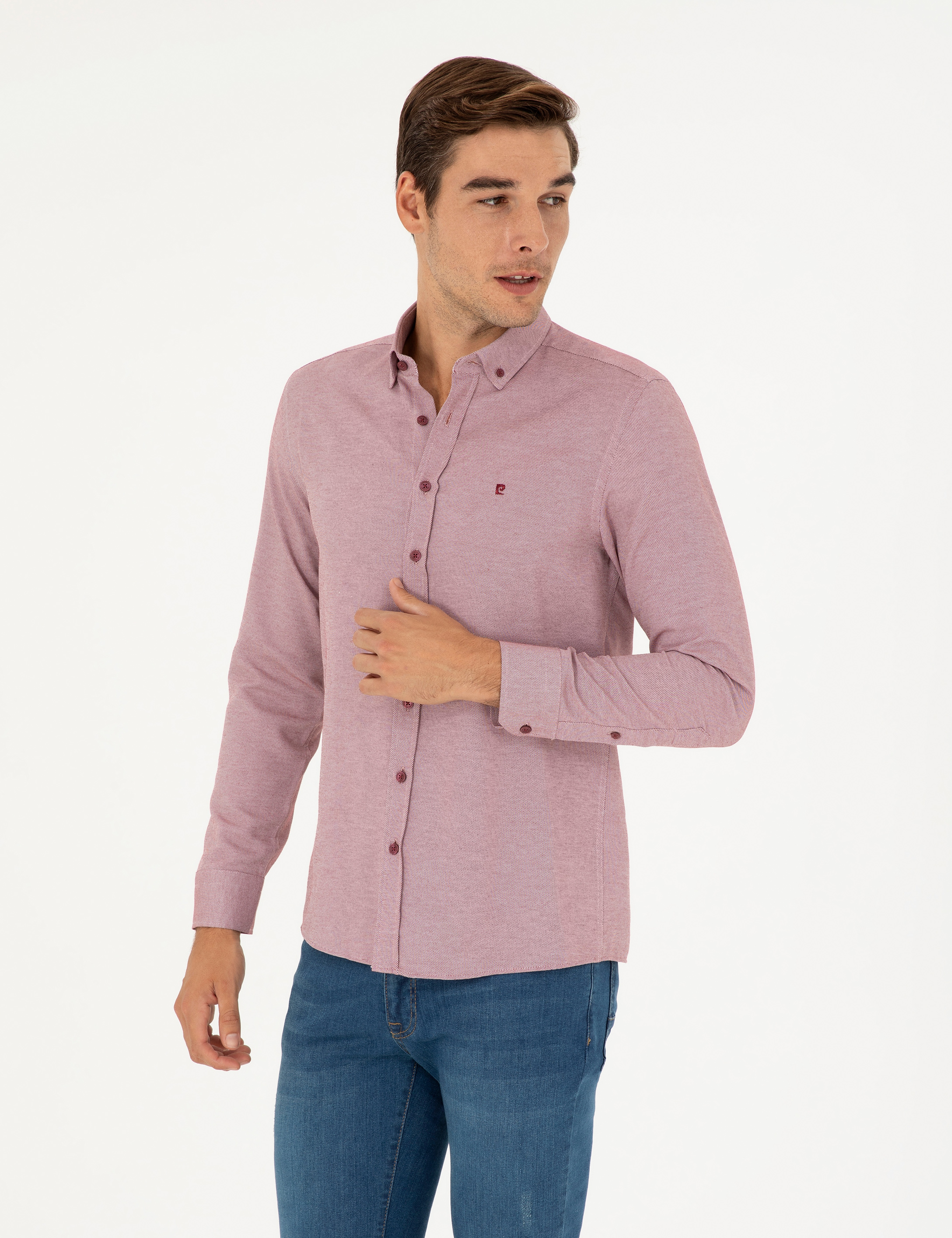 Bordo Oxford Slim Fit Uzun Kollu Gömlek - Image 1