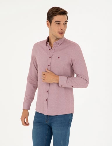 Bordo Oxford Slim Fit Uzun Kollu Gömlek
