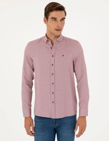 Bordo Oxford Slim Fit Uzun Kollu Gömlek