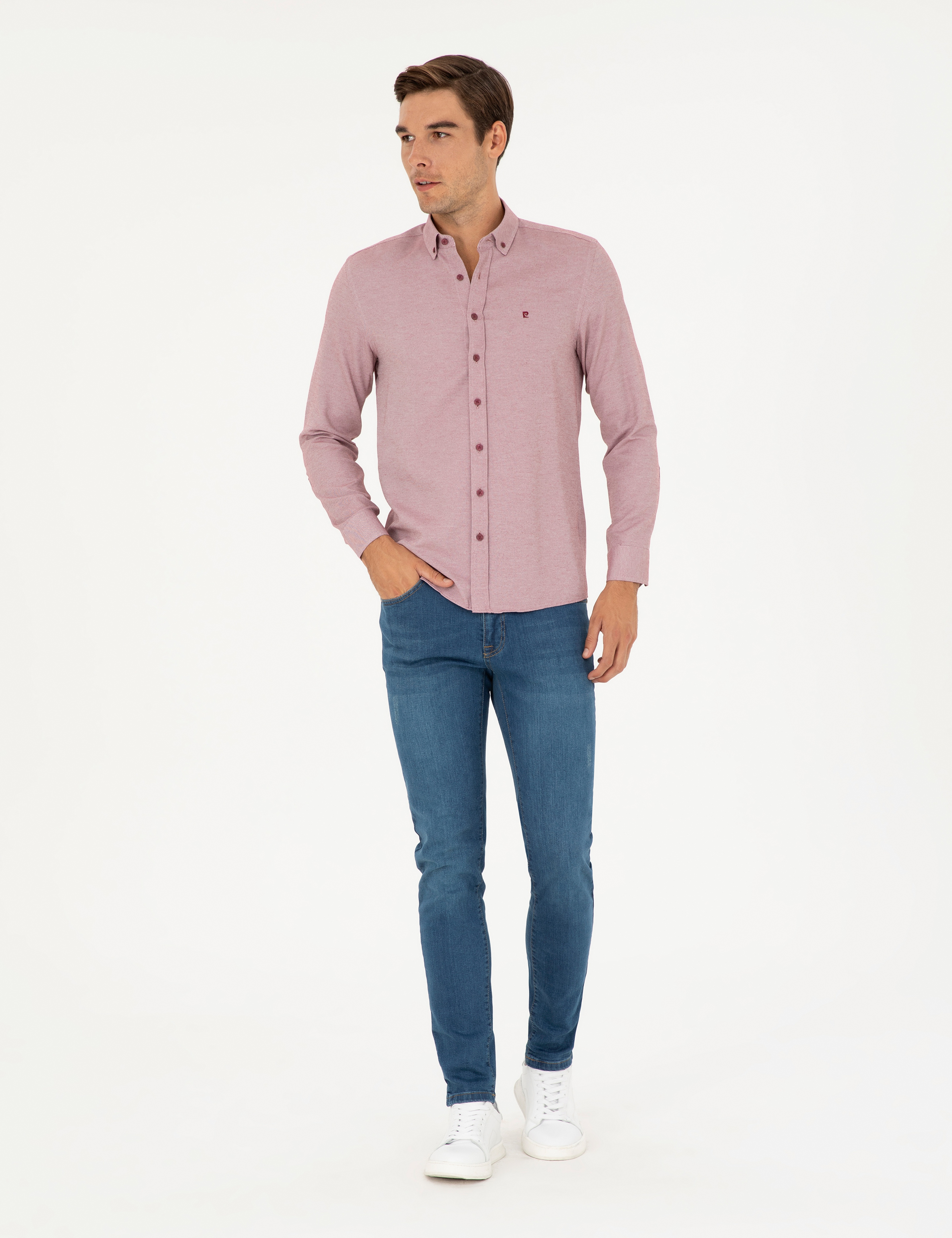 Bordo Oxford Slim Fit Uzun Kollu Gömlek