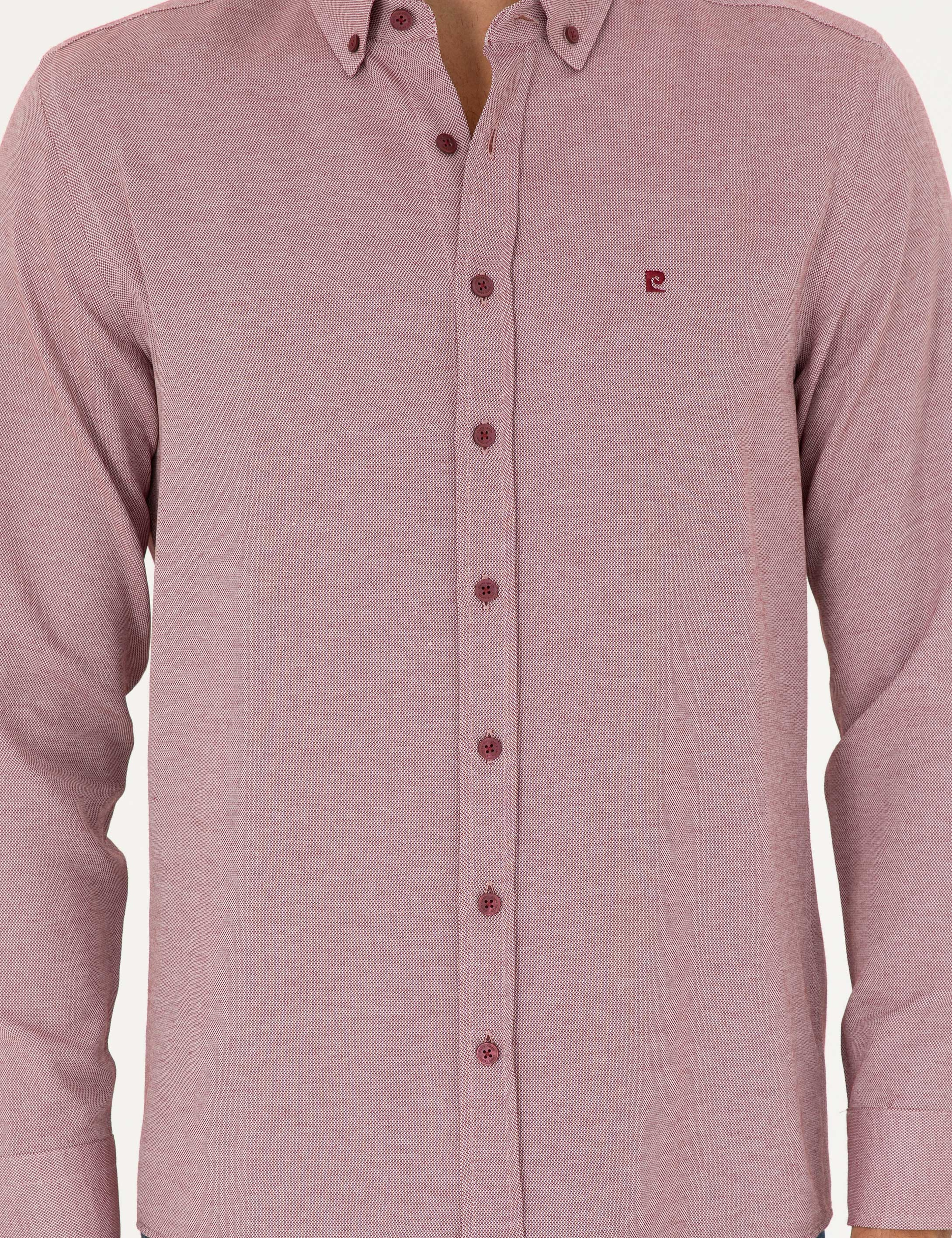 Bordo Oxford Slim Fit Uzun Kollu Gömlek - Image 6