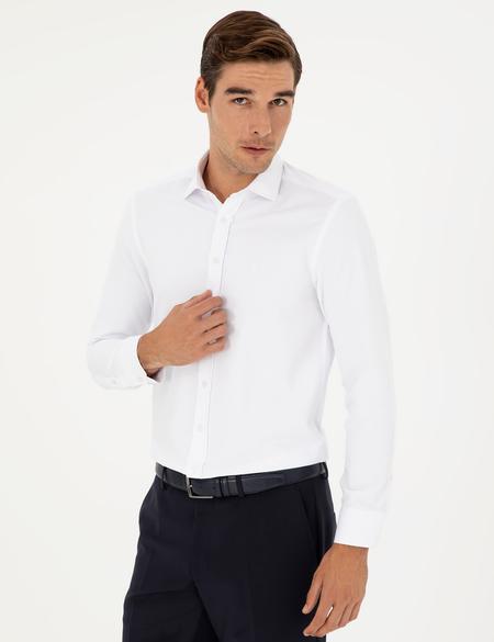 Beyaz Slim Fit Armürlü Uzun Kollu Gömlek - 50289415026