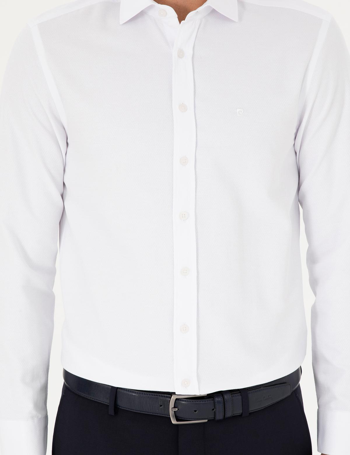 Beyaz Slim Fit Armürlü Uzun Kollu Gömlek - 50289415026