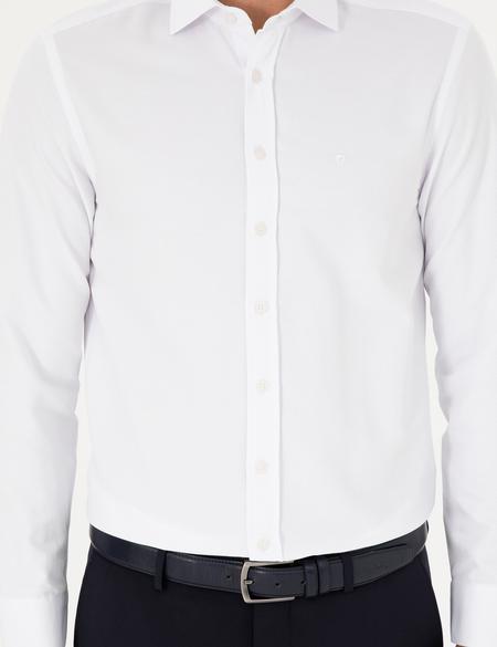 Beyaz Slim Fit Armürlü Uzun Kollu Gömlek - 50289415026