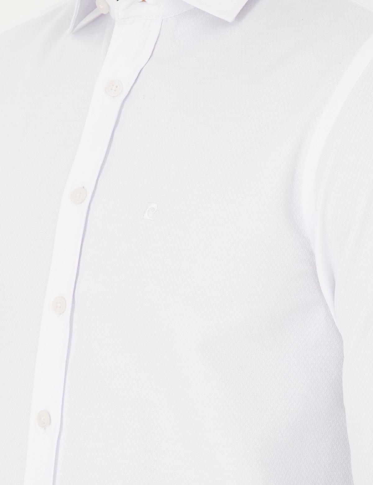 Beyaz Slim Fit Armürlü Uzun Kollu Gömlek - 50289415026