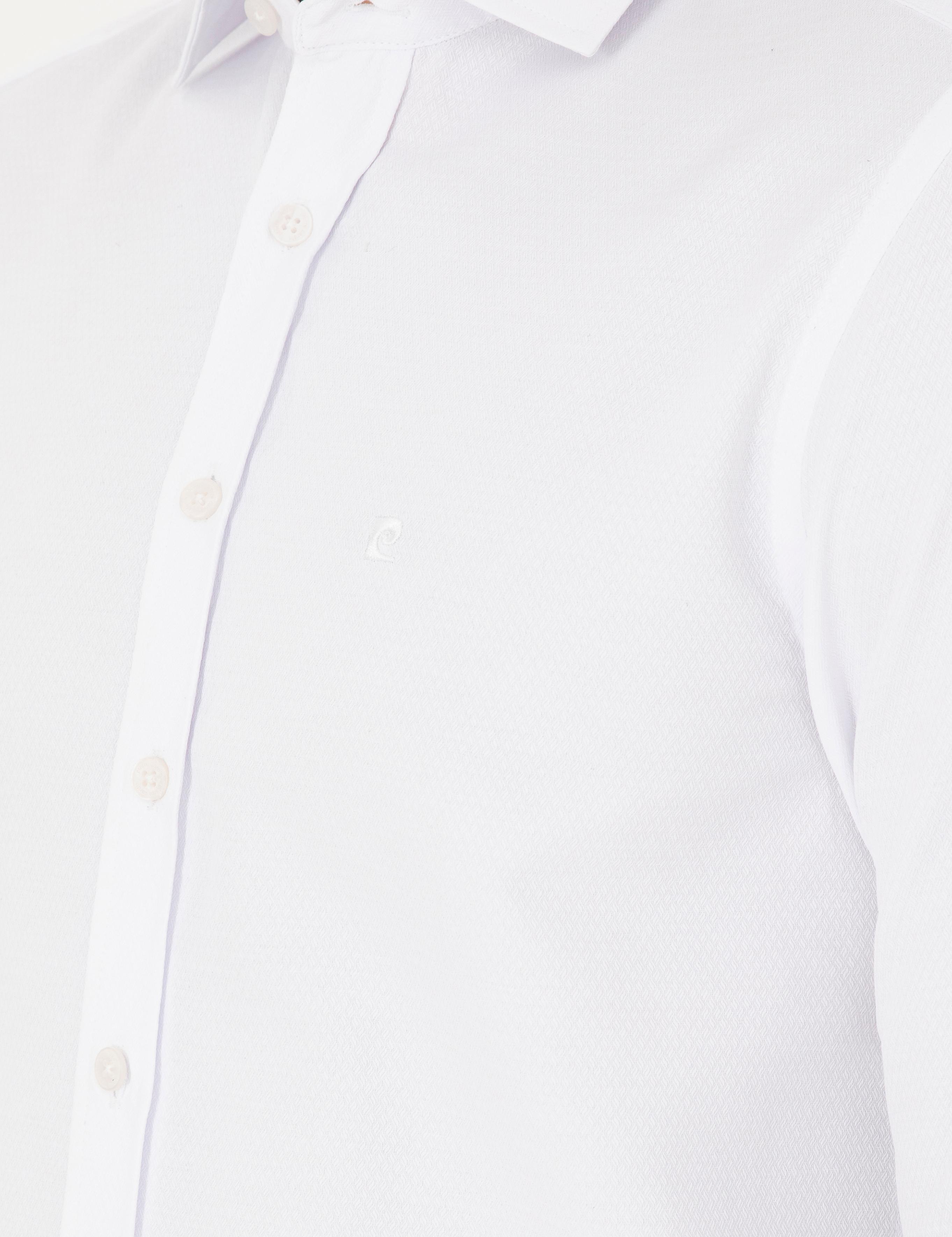 Beyaz Slim Fit Armürlü Uzun Kollu Gömlek