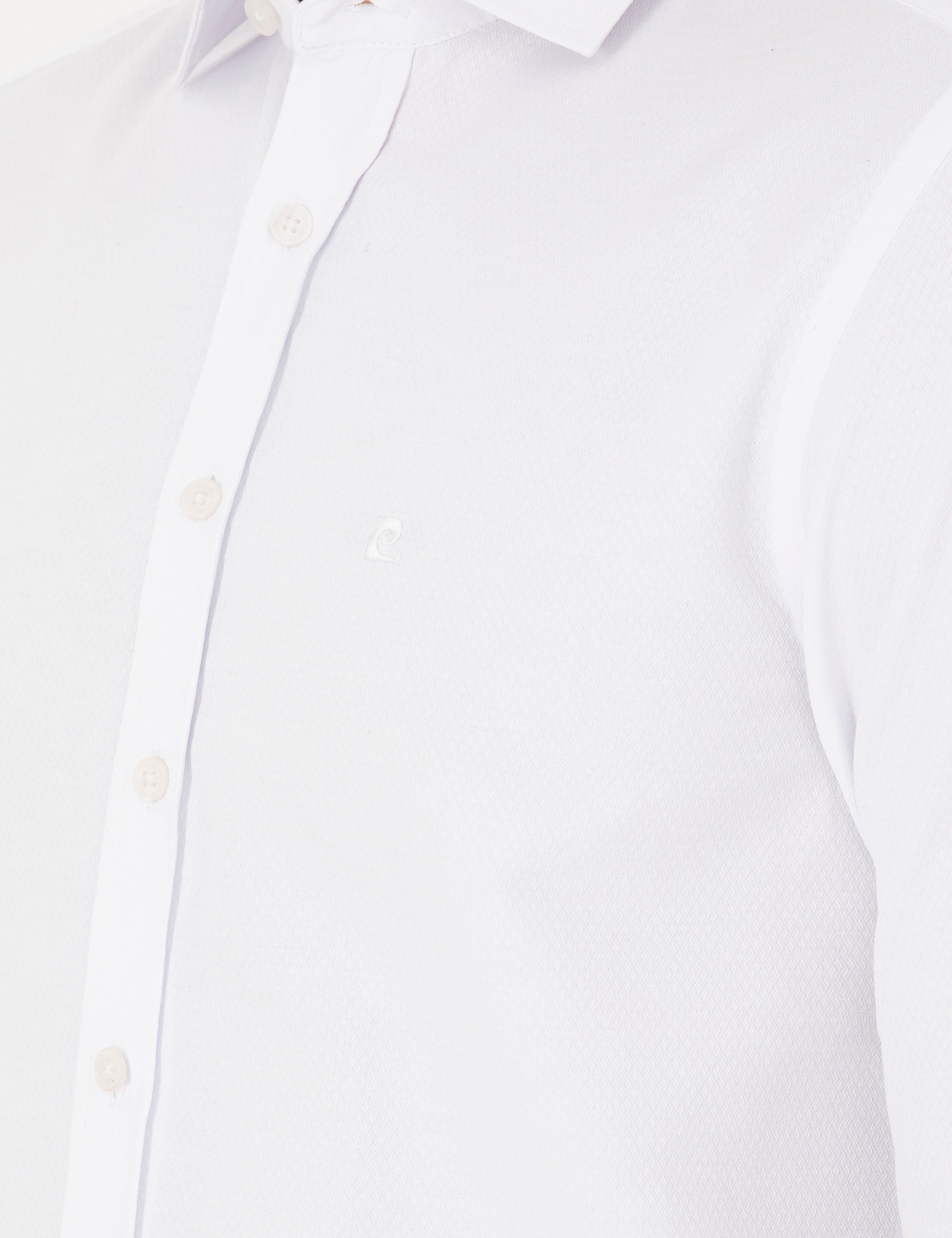 Beyaz Slim Fit Armürlü Uzun Kollu Gömlek - Image 7