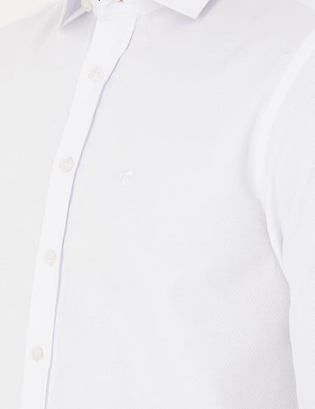 Beyaz Slim Fit Armürlü Uzun Kollu Gömlek - 50289415026