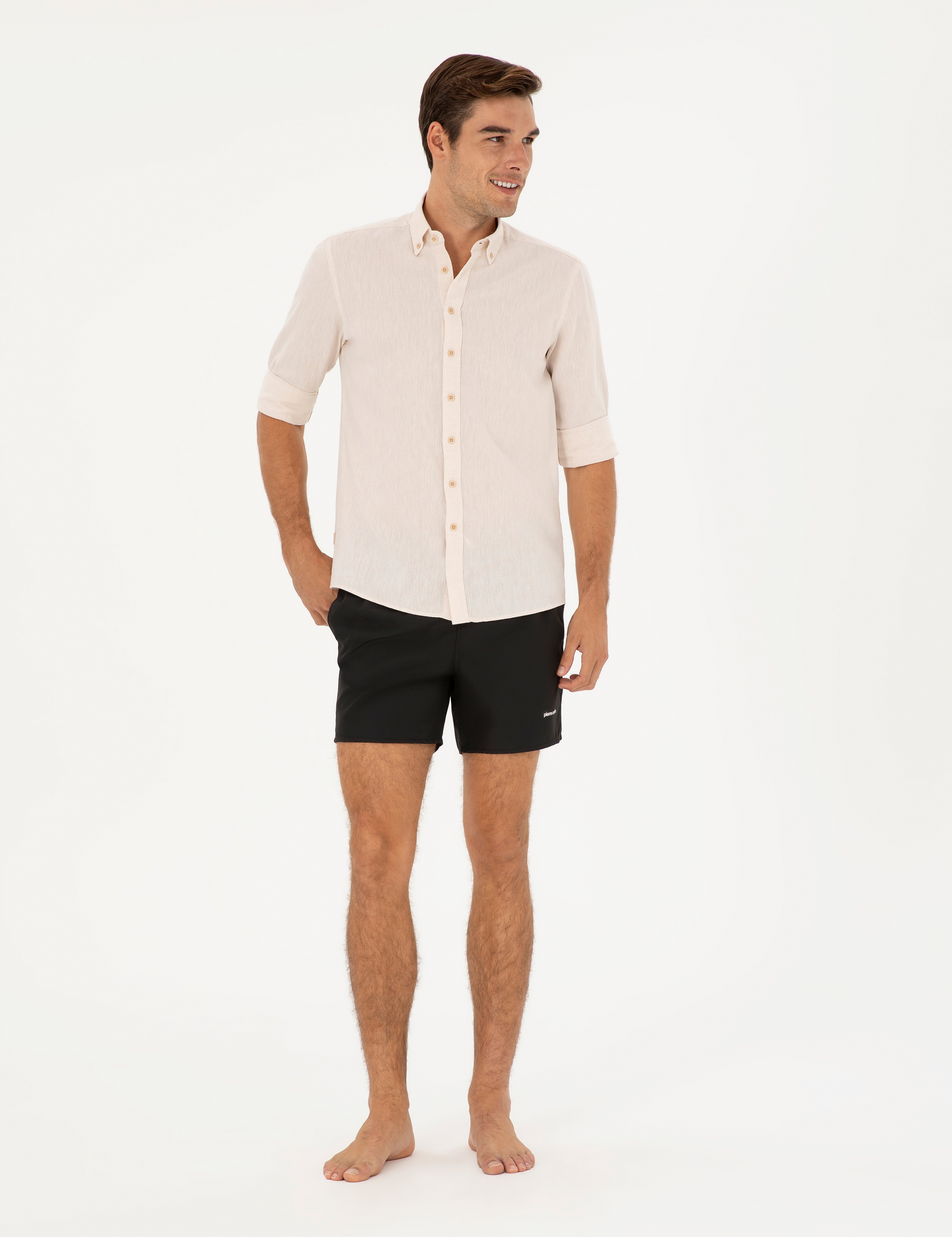 Siyah Regular Fit Deniz Şortu - Image 1
