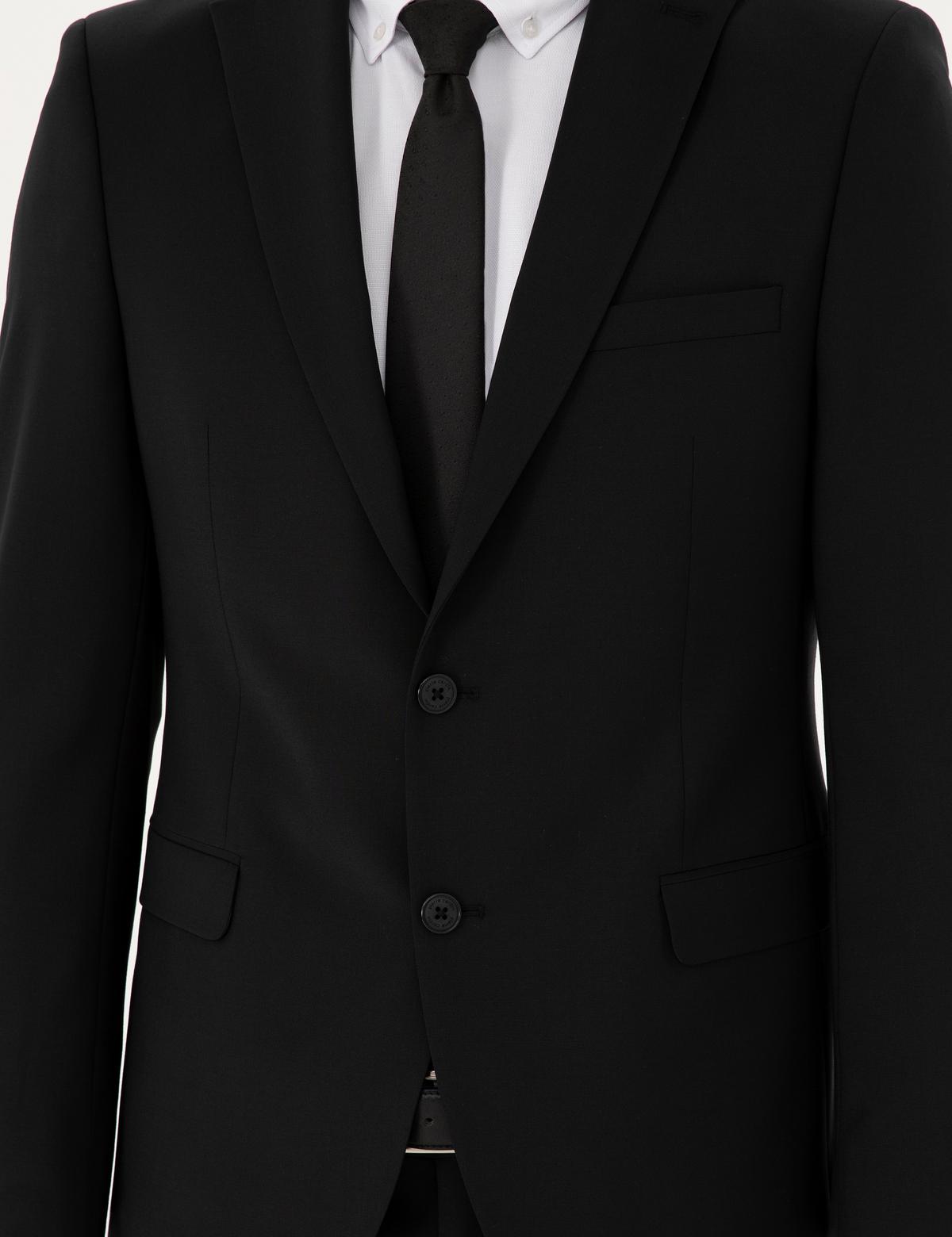 Siyah Slim Fit Yünlü Takım Elbise - 50297483020