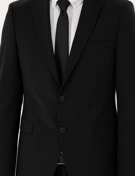 Siyah Slim Fit Yünlü Takım Elbise - 50297483020