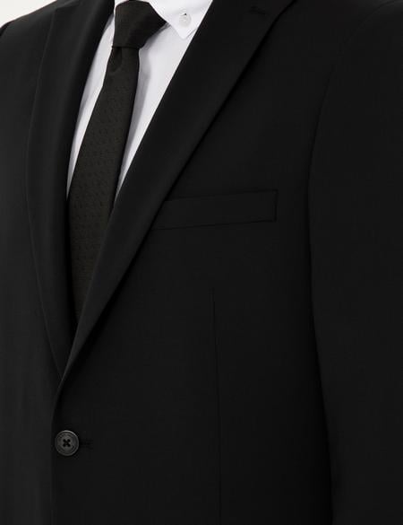 Siyah Slim Fit Yünlü Takım Elbise - 50297483020