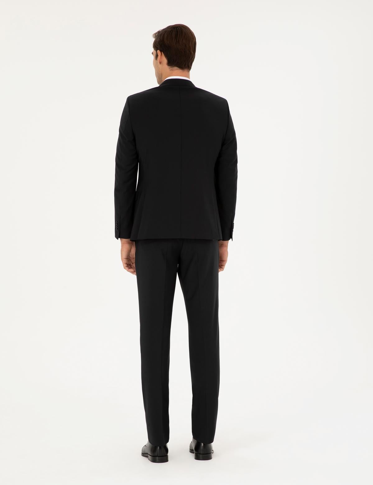 Siyah Slim Fit Yünlü Takım Elbise - 50297483020