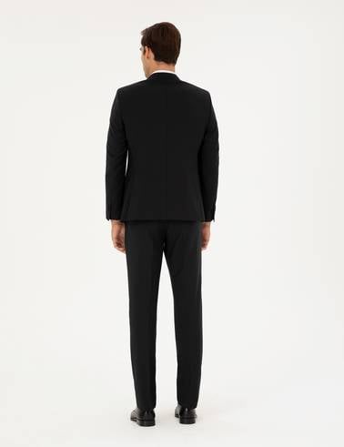 Siyah Slim Fit Yünlü Takım Elbise