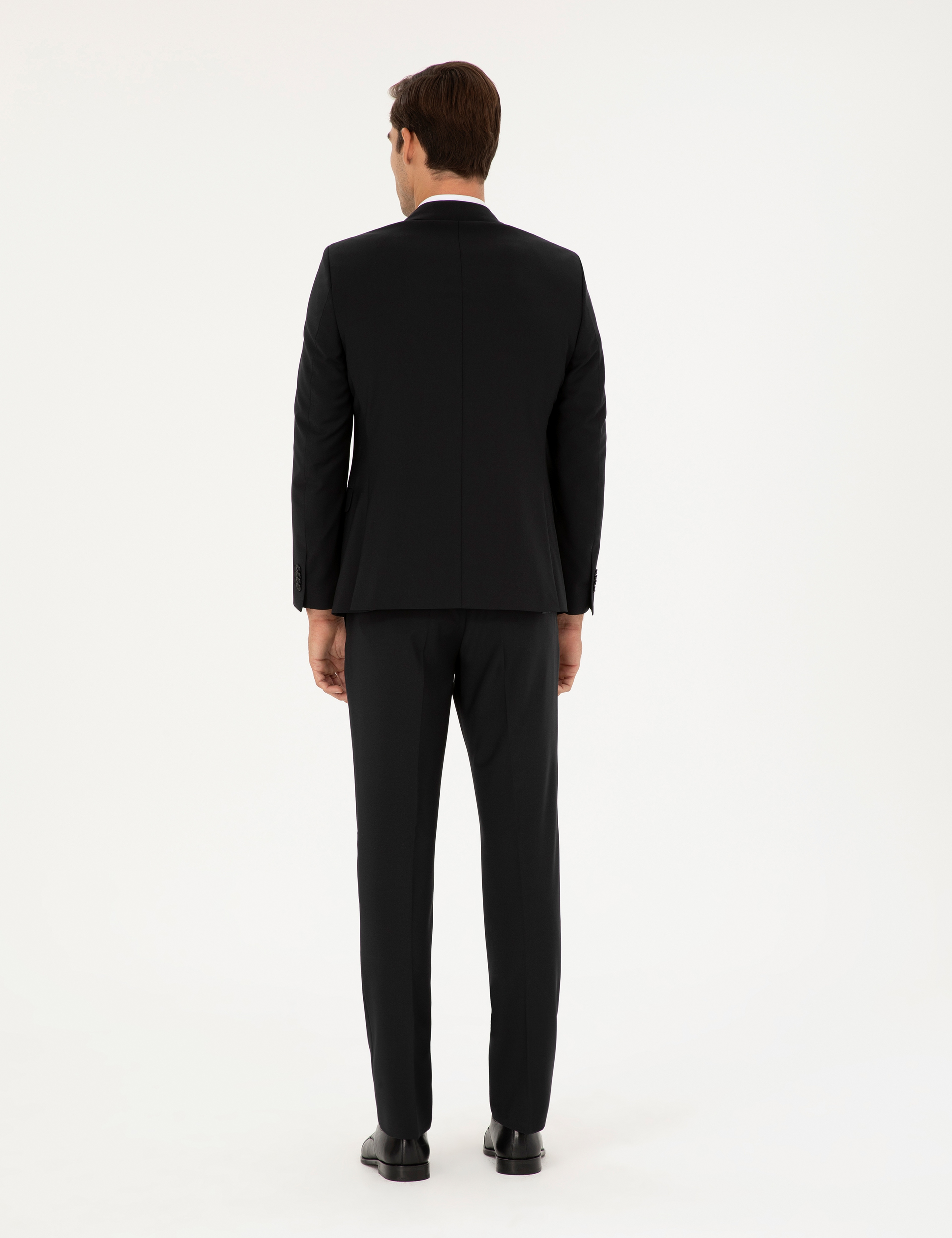 Siyah Slim Fit Yünlü Takım Elbise - Image 5