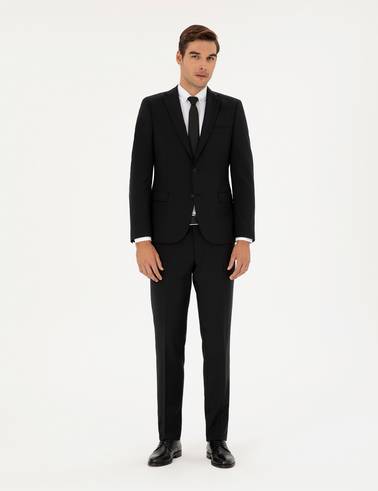 Siyah Slim Fit Yünlü Takım Elbise