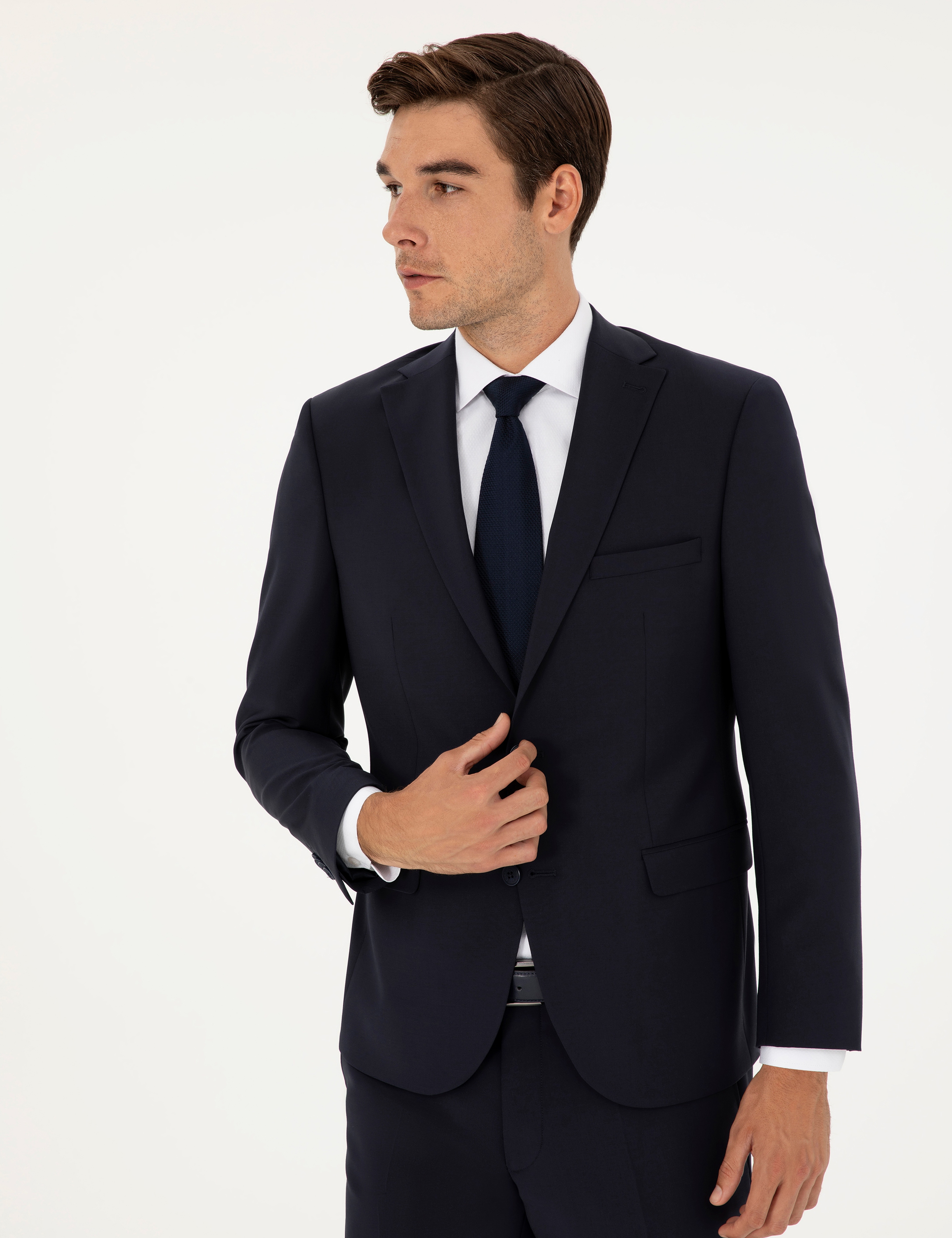 Lacivert Slim Fit Yünlü Takım Elbise - Image 4