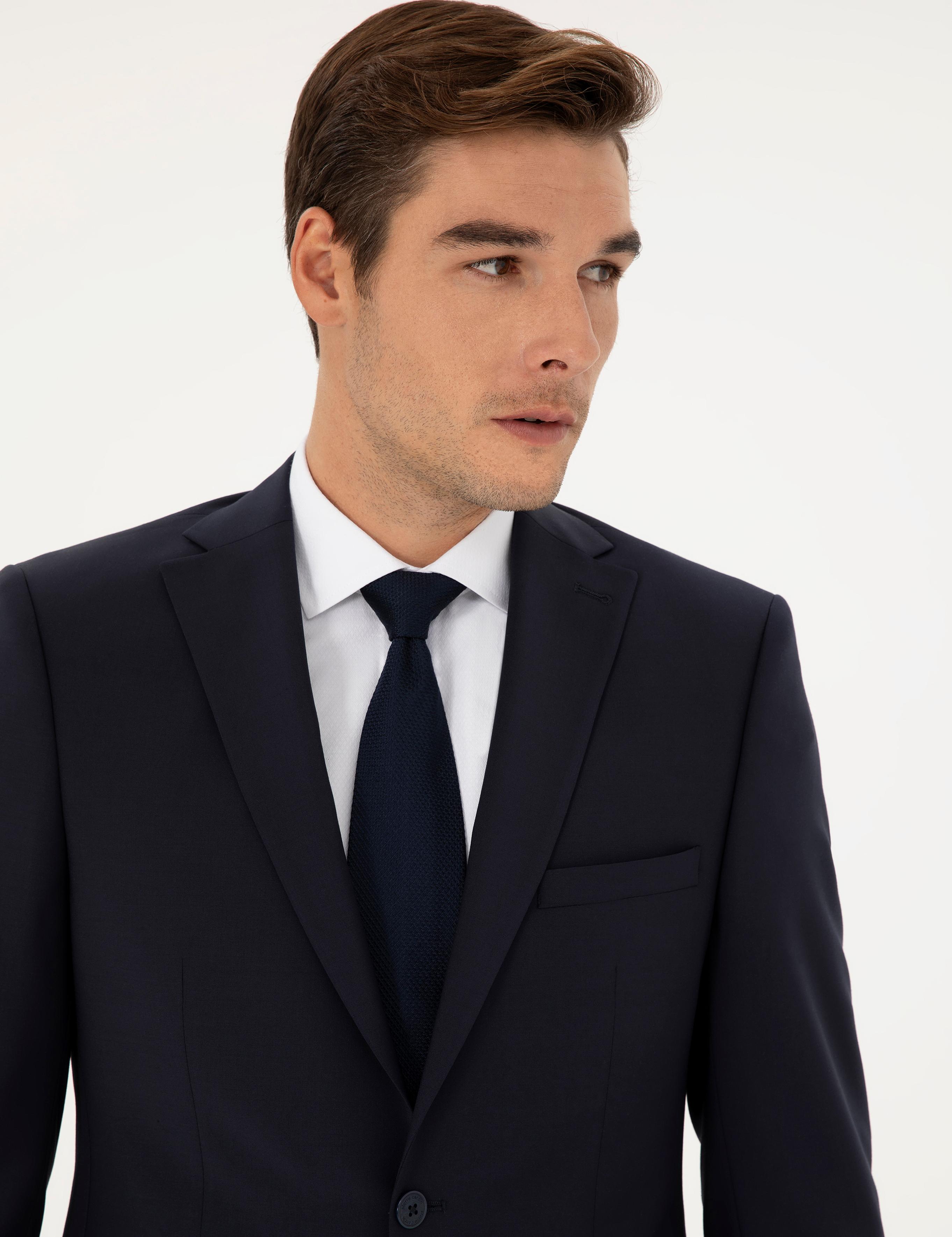 Lacivert Slim Fit Yünlü Takım Elbise