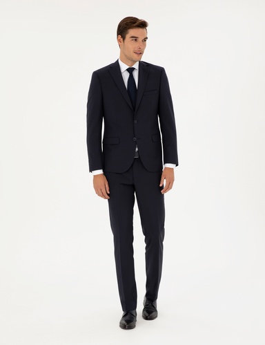 Lacivert Slim Fit Yünlü Takım Elbise