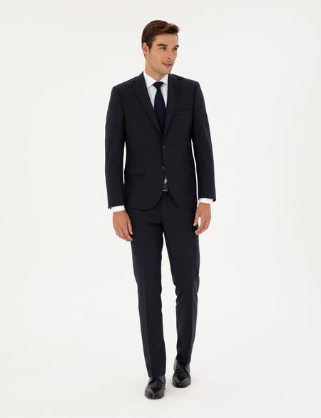 Lacivert Slim Fit Yünlü Takım Elbise - 50297483041