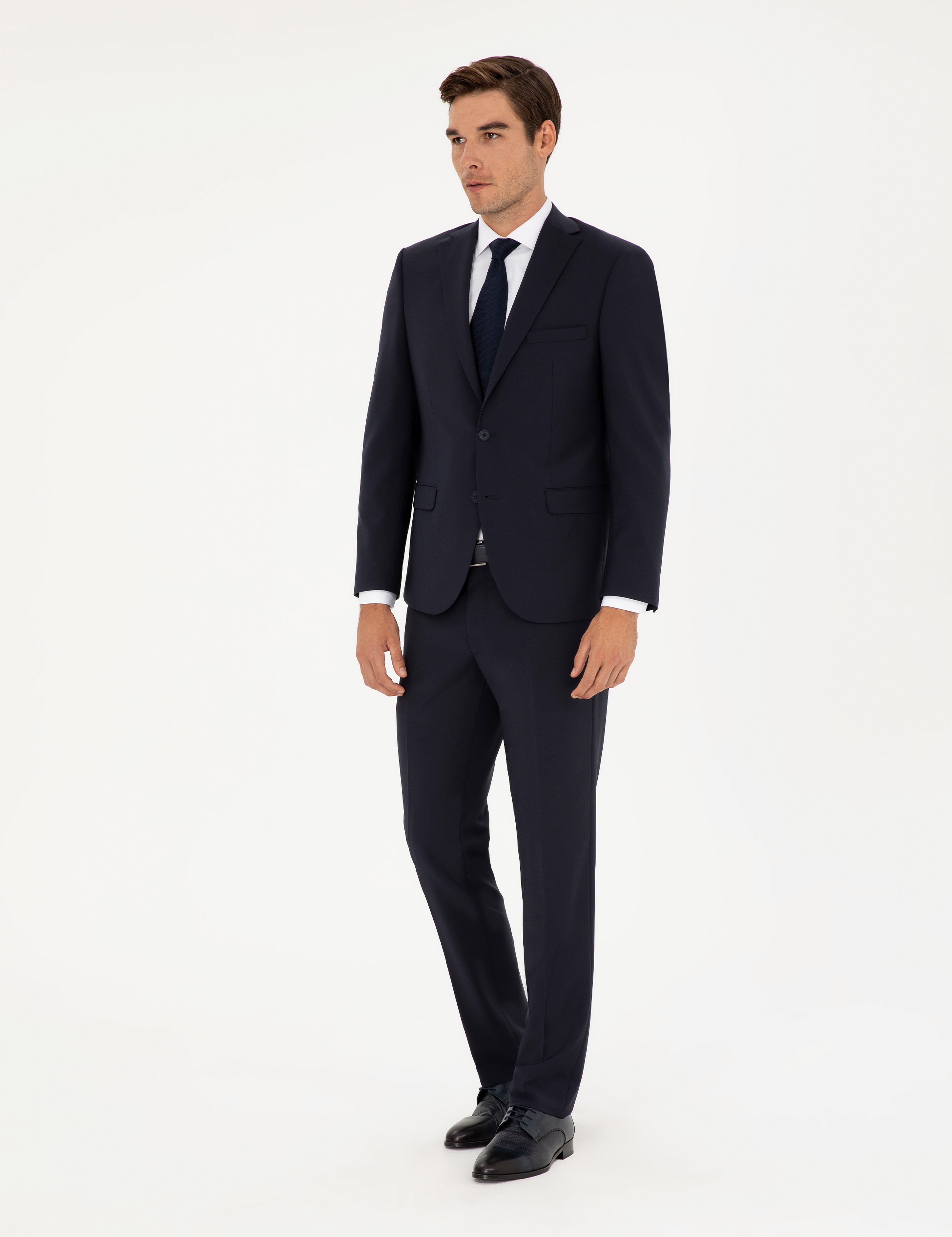 Lacivert Slim Fit Yünlü Takım Elbise - Image 3