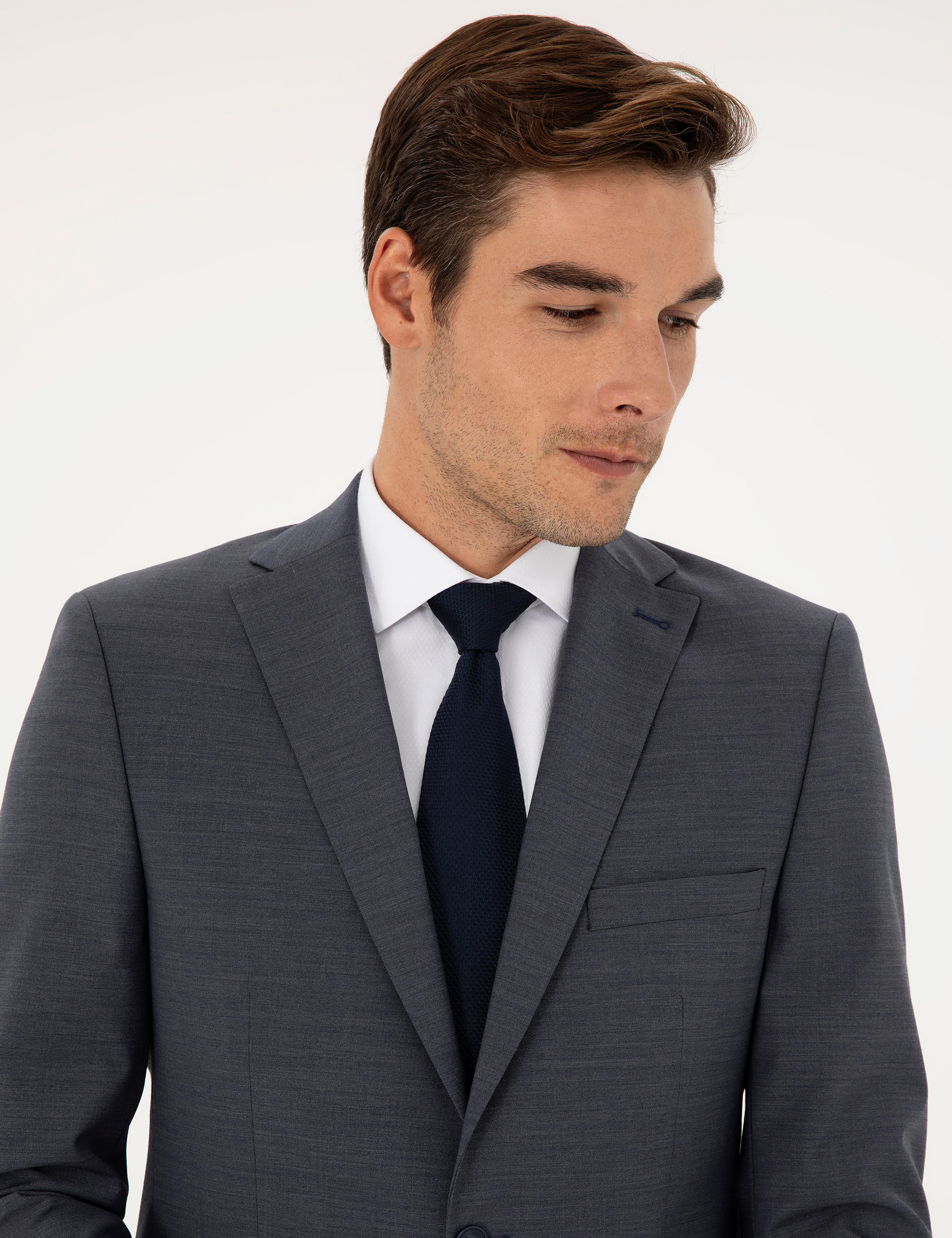 Koyu Mavi Slim Fit Yünlü Takım Elbise - Image 2