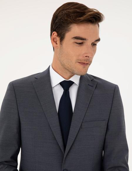 Koyu Mavi Slim Fit Yünlü Takım Elbise - 50297483089